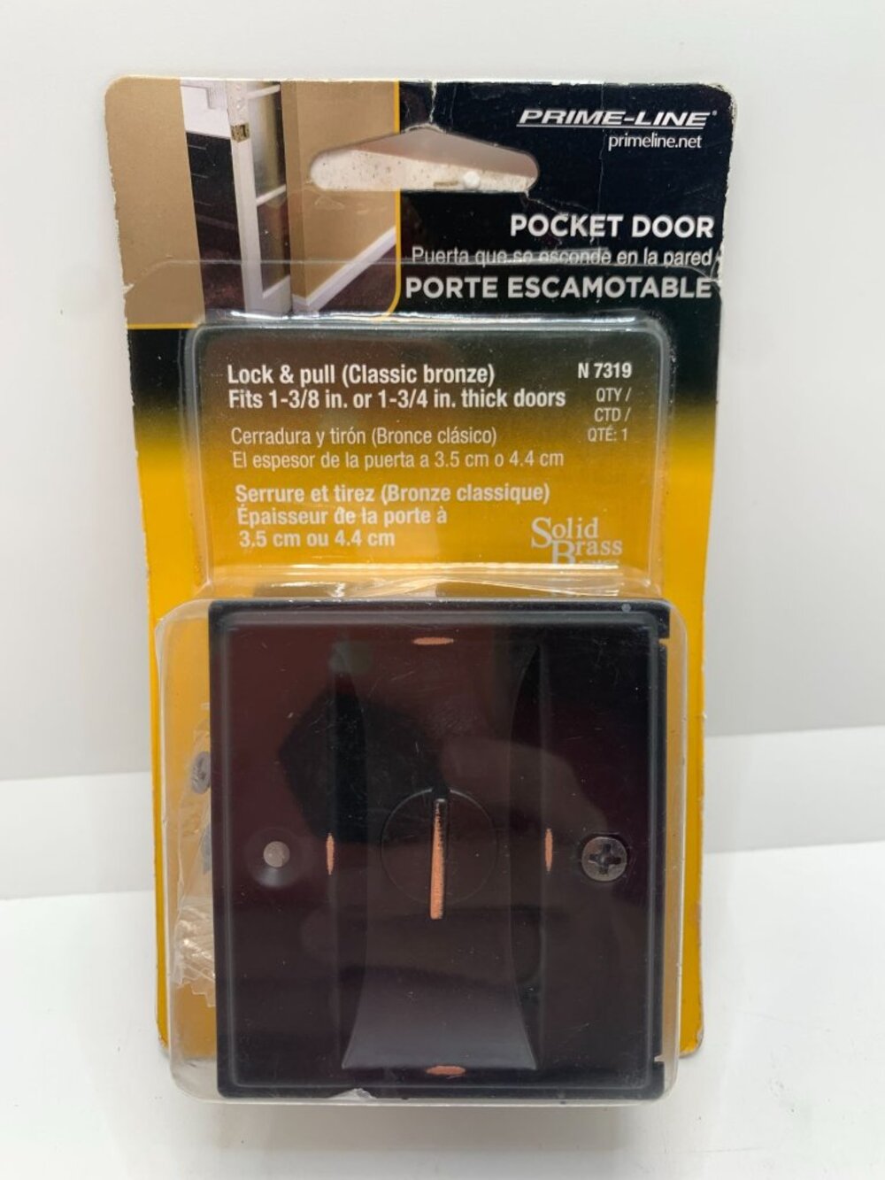 Prime-Line Pocket Door Lock & Pull Classic Bronze Finish Fits 1-3/8" & 1-3/4" Th